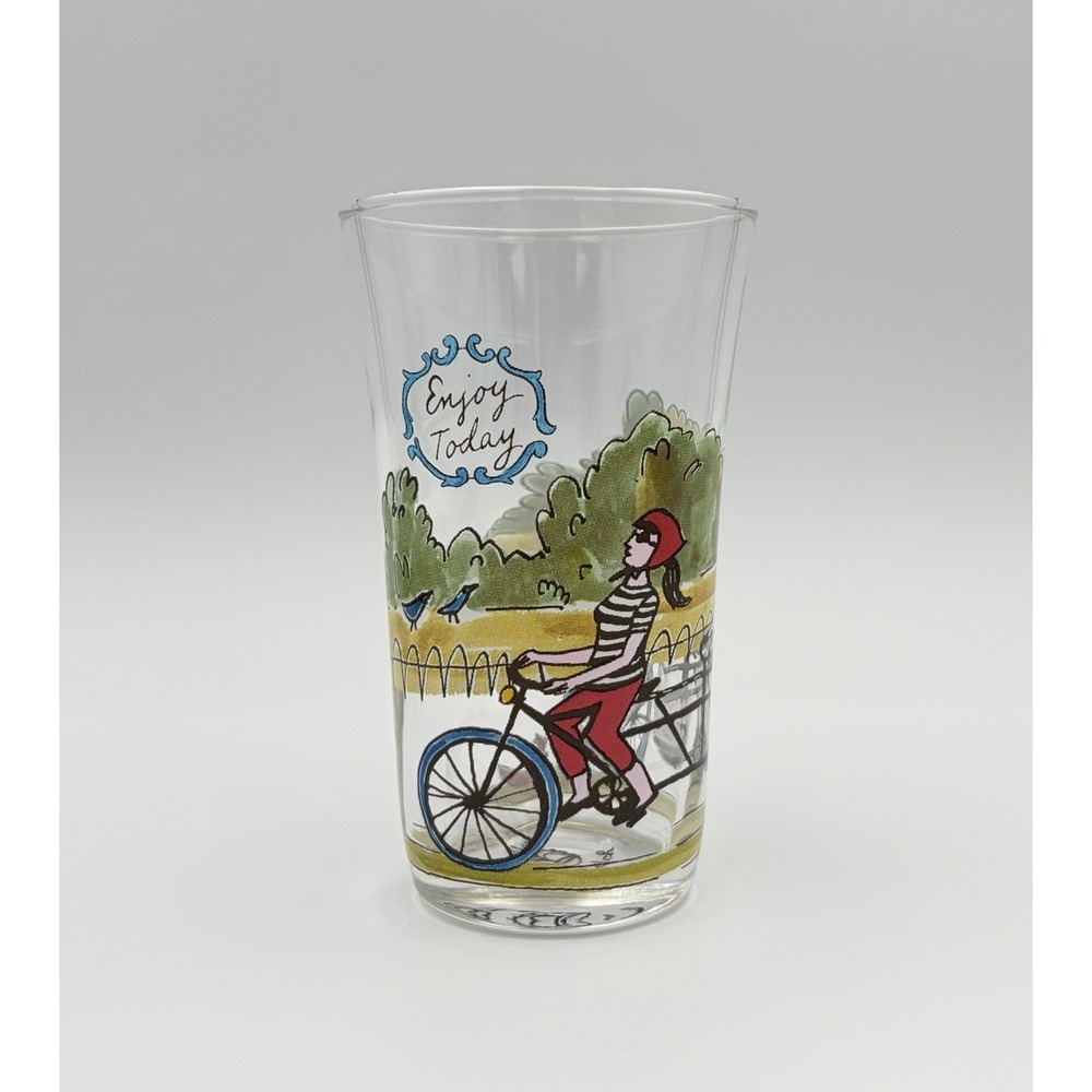 Anthropologie Molly Hatch Menagerie Juice Glass Enjoy Today Tandem Bicycle Bike